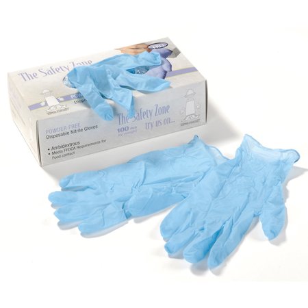 SAFETY ZONE Nitrile Disposable Gloves, 5 mil Palm, Nitrile, Powder-Free, L, 100 PK, Blue GNPR-LG-1M